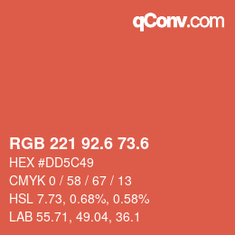 カラーコード: RGB 221 92.6 73.6 | qconv.com