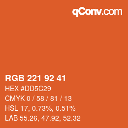 Color code: RGB 221 92 41 | qconv.com