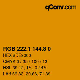 カラーコード: RGB 222.1 144.8 0 | qconv.com