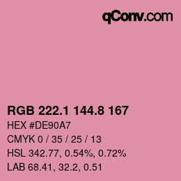 カラーコード: RGB 222.1 144.8 167 | qconv.com