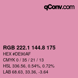 カラーコード: RGB 222.1 144.8 175 | qconv.com