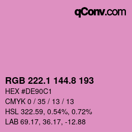 カラーコード: RGB 222.1 144.8 193 | qconv.com
