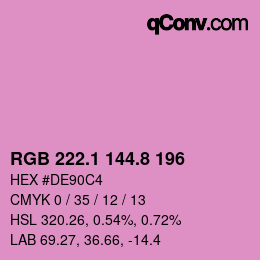 カラーコード: RGB 222.1 144.8 196 | qconv.com