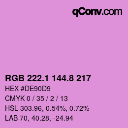カラーコード: RGB 222.1 144.8 217 | qconv.com