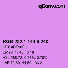 カラーコード: RGB 222.1 144.8 240 | qconv.com
