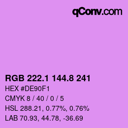 カラーコード: RGB 222.1 144.8 241 | qconv.com