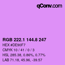 カラーコード: RGB 222.1 144.8 247 | qconv.com