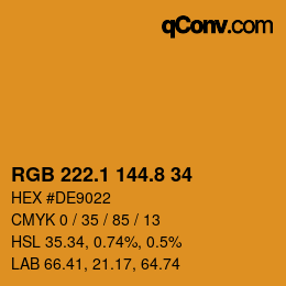 カラーコード: RGB 222.1 144.8 34 | qconv.com