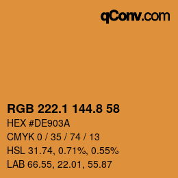 Color code: RGB 222.1 144.8 58 | qconv.com