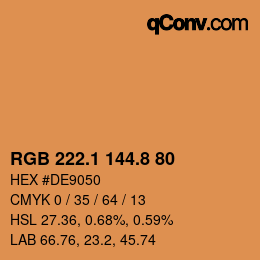 Color code: RGB 222.1 144.8 80 | qconv.com