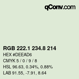 Farbcode: RGB 222.1 234.8 214 | qconv.com