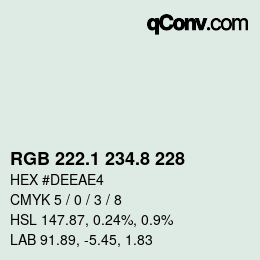 Color code: RGB 222.1 234.8 228 | qconv.com