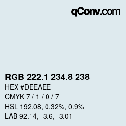 Color code: RGB 222.1 234.8 238 | qconv.com