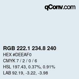 Color code: RGB 222.1 234.8 240 | qconv.com