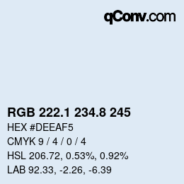 Color code: RGB 222.1 234.8 245 | qconv.com