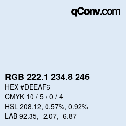 Color code: RGB 222.1 234.8 246 | qconv.com