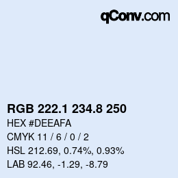 Color code: RGB 222.1 234.8 250 | qconv.com