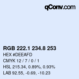 Color code: RGB 222.1 234.8 253 | qconv.com