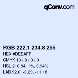 Color code: RGB 222.1 234.8 255 | qconv.com