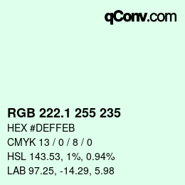 Color code: RGB 222.1 255 235 | qconv.com