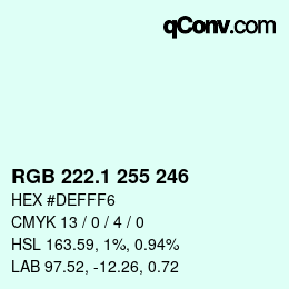 カラーコード: RGB 222.1 255 246 | qconv.com