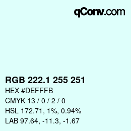 カラーコード: RGB 222.1 255 251 | qconv.com