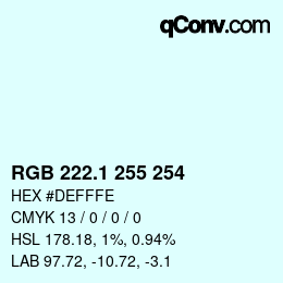 Color code: RGB 222.1 255 254 | qconv.com