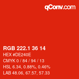 カラーコード: RGB 222.1 36 14 | qconv.com