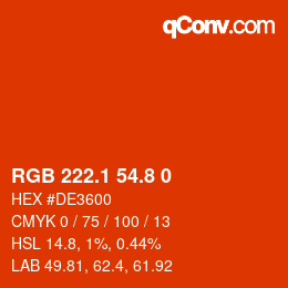 カラーコード: RGB 222.1 54.8 0 | qconv.com