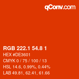 カラーコード: RGB 222.1 54.8 1 | qconv.com