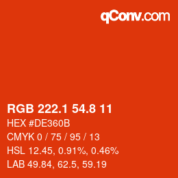 カラーコード: RGB 222.1 54.8 11 | qconv.com