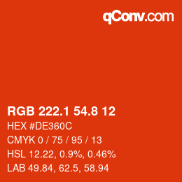 カラーコード: RGB 222.1 54.8 12 | qconv.com