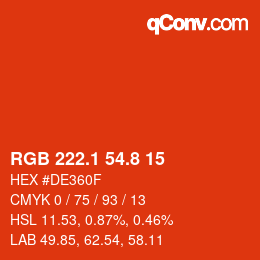 カラーコード: RGB 222.1 54.8 15 | qconv.com
