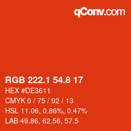 カラーコード: RGB 222.1 54.8 17 | qconv.com