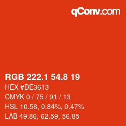 カラーコード: RGB 222.1 54.8 19 | qconv.com