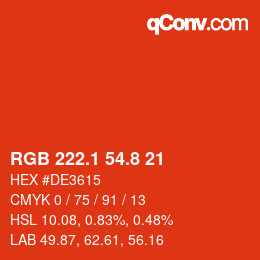 カラーコード: RGB 222.1 54.8 21 | qconv.com