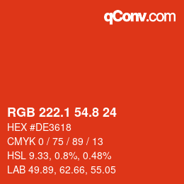 カラーコード: RGB 222.1 54.8 24 | qconv.com