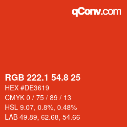 カラーコード: RGB 222.1 54.8 25 | qconv.com
