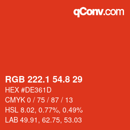 カラーコード: RGB 222.1 54.8 29 | qconv.com