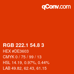 カラーコード: RGB 222.1 54.8 3 | qconv.com