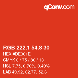 カラーコード: RGB 222.1 54.8 30 | qconv.com