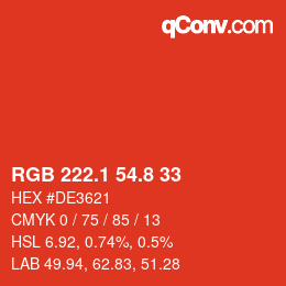 Color code: RGB 222.1 54.8 33 | qconv.com