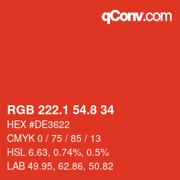 カラーコード: RGB 222.1 54.8 34 | qconv.com