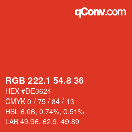 カラーコード: RGB 222.1 54.8 36 | qconv.com