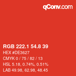 カラーコード: RGB 222.1 54.8 39 | qconv.com