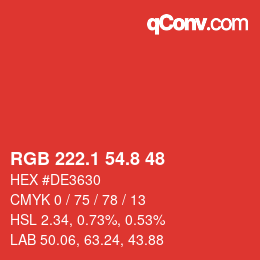 カラーコード: RGB 222.1 54.8 48 | qconv.com