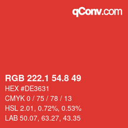 カラーコード: RGB 222.1 54.8 49 | qconv.com