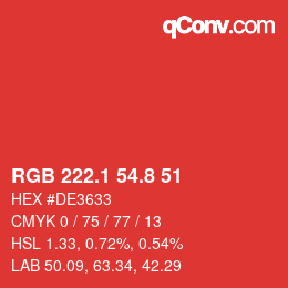 カラーコード: RGB 222.1 54.8 51 | qconv.com
