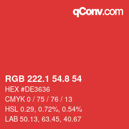 カラーコード: RGB 222.1 54.8 54 | qconv.com