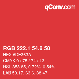カラーコード: RGB 222.1 54.8 58 | qconv.com